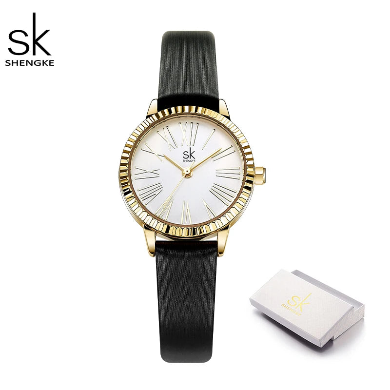 Shengke Top Brand Women's Quartz Watches Original Design Ladies Wristwatches Leather Strap Elegant Female Best Gifts Clock