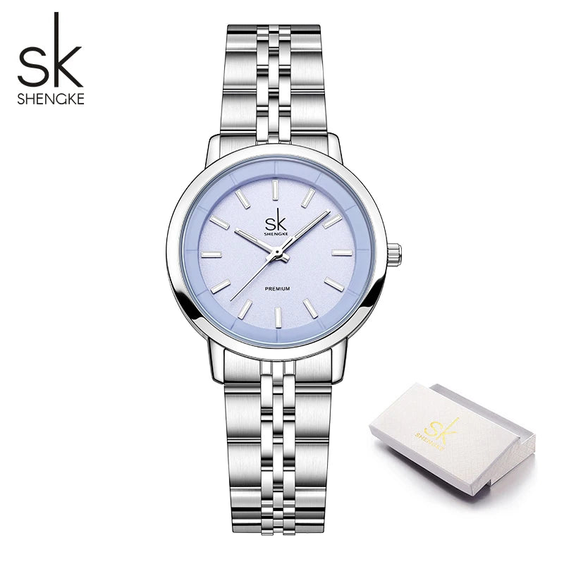 Shengke New Fashion Design Women's Quartz Watches Top Brand Womans Quartz Wristwatches Stainless Steel Female Best Gifts Clock