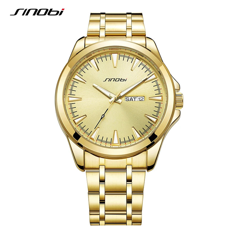 SINOBI Men’s Watches Top Brand Luxury Chronograph Quartz Men Watch Waterproof Sport Wrist Watch Men Stainless Steel Male Clock