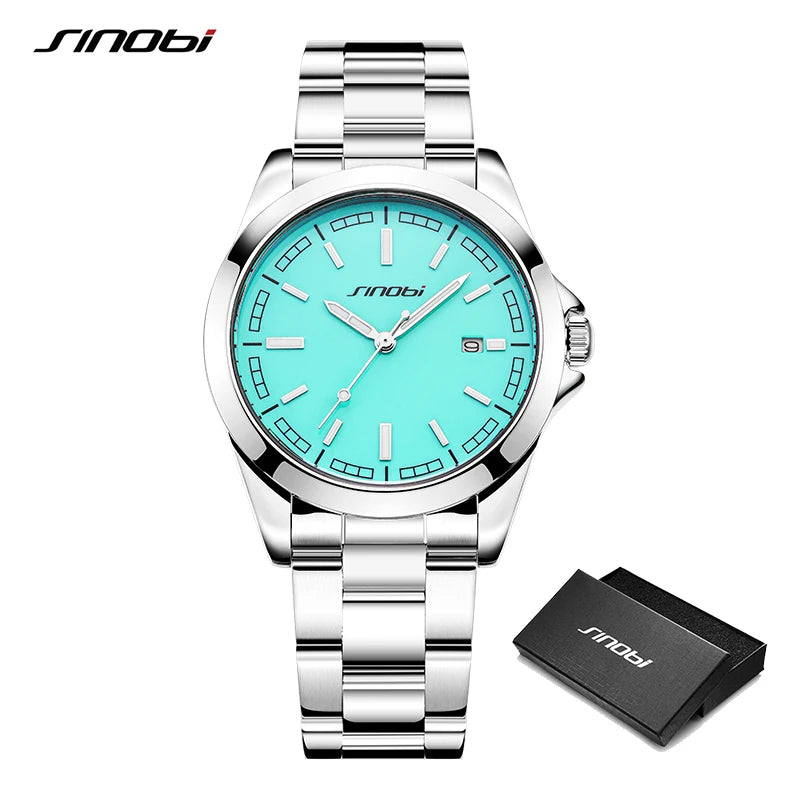 SINOBI High Quality Men's Quartz Watches Original Design Man's Casual Wristwatches Calendar Stainless Steel Male Clock Best Gift