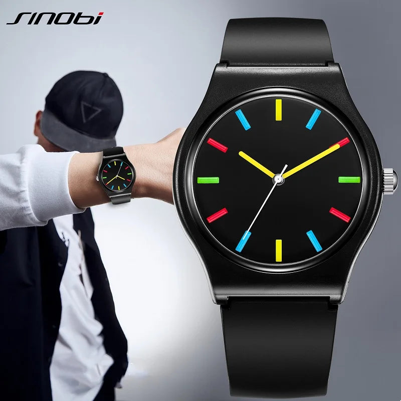 SINOBI Colorful Men's Watches Fashion Sports Quartz Wristwatches Rubber Strap Best Gifts Clock Top Luxury Relogio Masculino