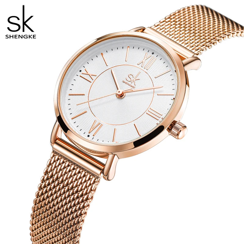 Shengke Japan Quartz Movement Waterproof Ladies Wristwatch Stainless Steel Band Classic Watch for Women Free Shipping Watches