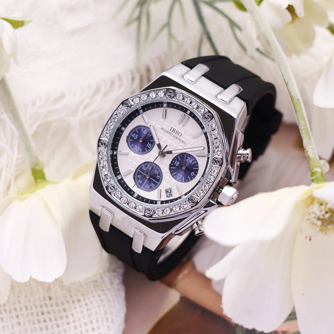 IBSO Three Eyes Women Quartz Watches Japanese Movement Ladies Clock Chronograph Stop Watch 3ATM Silicone Strap Stop Watch S9618