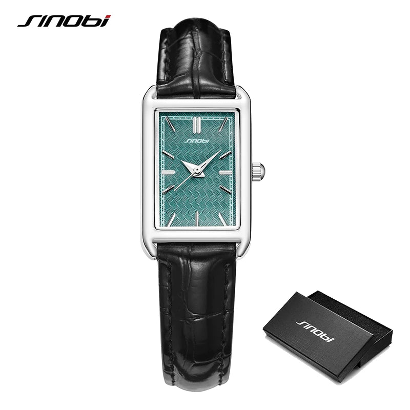 SINOBI Fashion Ladies Leather Strap Watch Women's Watches Elegant Rectangle Womans Quartz Wristwatches Female Clock Montre Femme