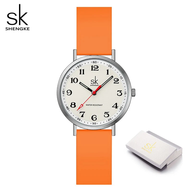 SHENGKE Women Fashion Silicone Strap Watches New Clock For Woman SK Quartz Wristwatches Original Ladies Watch Relogio Feminino