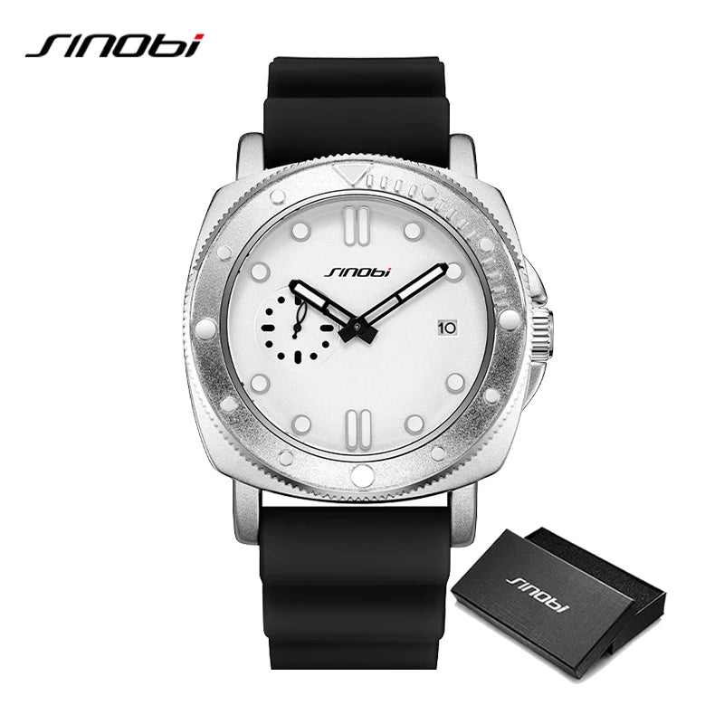 SINOBI Fashion Design Men's Watches Top Brand Rubber Strap Man's Quartz Wristwatches Creative Styles Male Best Gift Clock