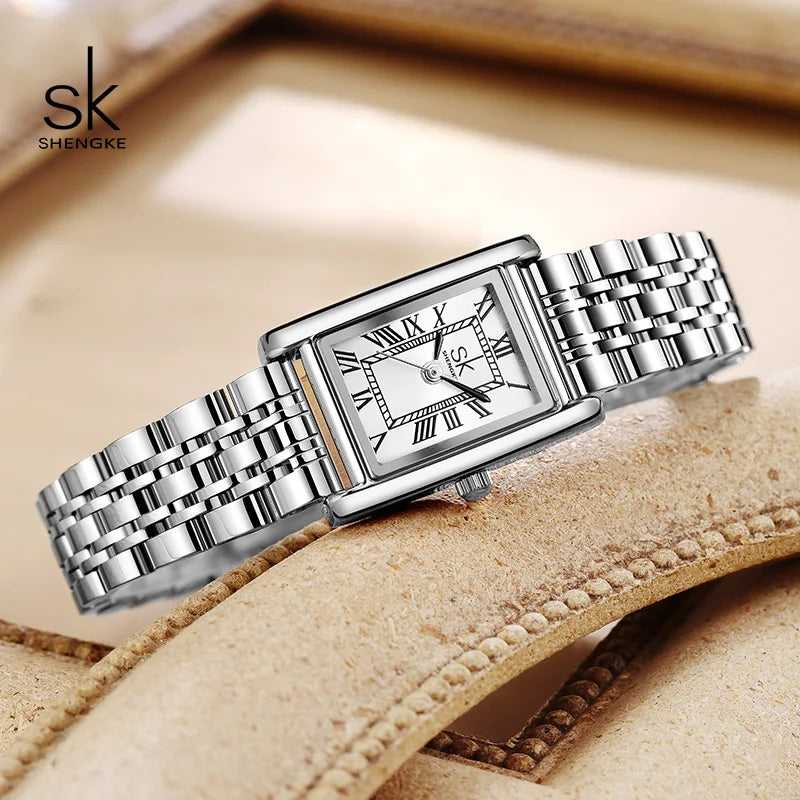 Shengke Ladies Watches Original Rectangle Leather Strap Women's Quartz  Wristwatches Best Gifts Clock Reloj Mujer Dropshipping