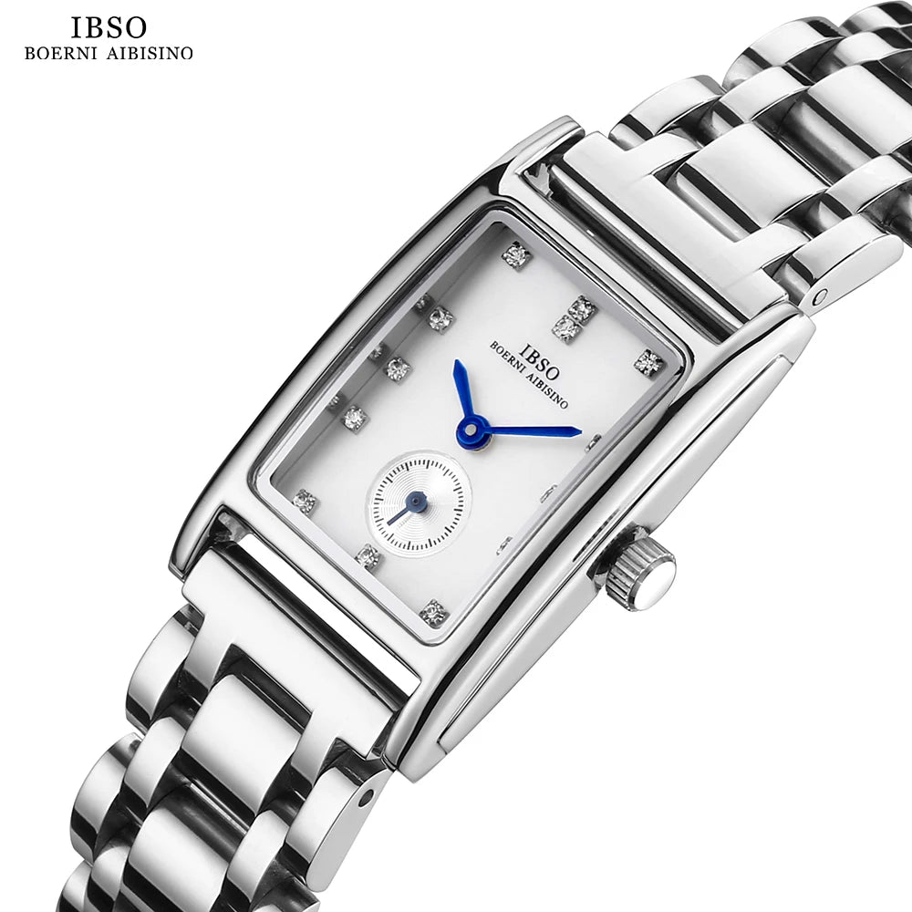 IBSO Women Rectangle Quartz Watches Luxury Women Stainless Steel Strap Wristwatch 3ATM Waterproof Japanese Quartz Movement #9688