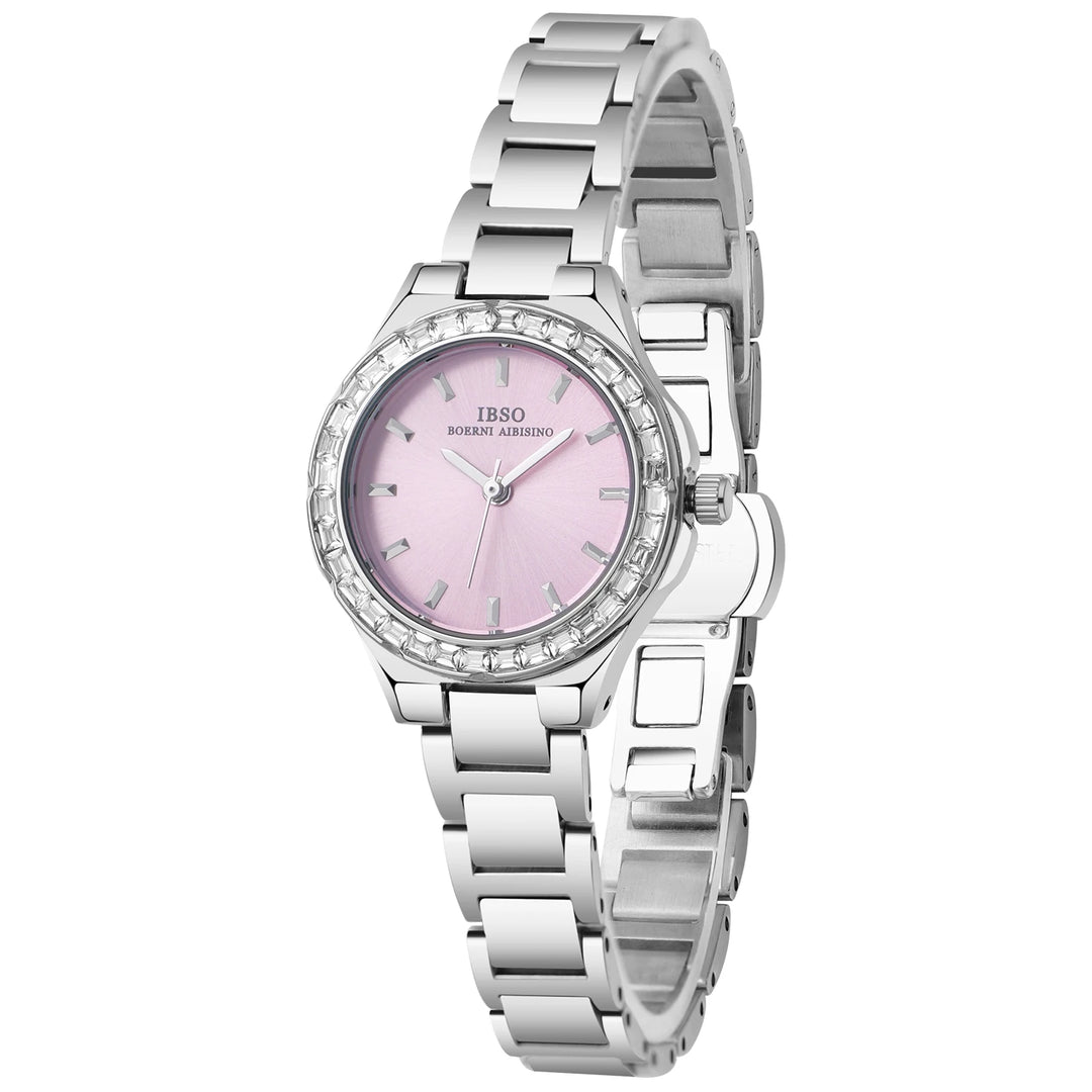 IBSO Small Round Cute Quartz Watch Stainless Steel Strap 3ATM Waterproof Women Luxury Watch S1081L