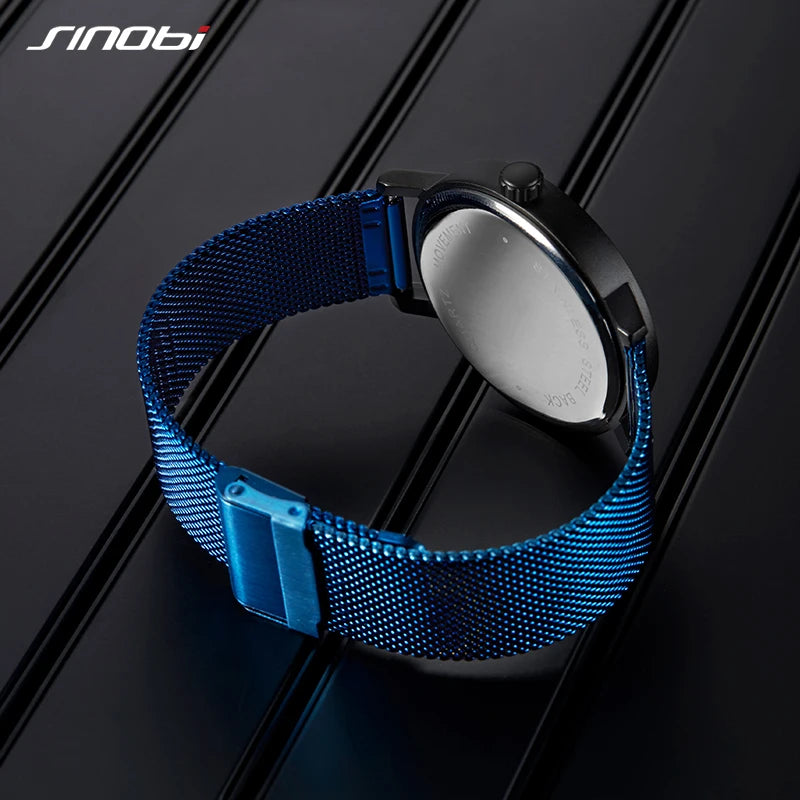 SINOBI Creative Original Design Men's Watches Fashion Stainless S Man Quartz Wristwatches Blue Top Brand Male Relogio Masculino
