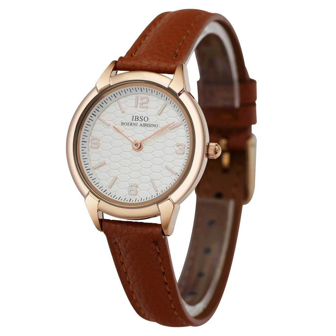IBSO New 2026 Women Genuine Leather Strap 3ATM Waterproof Japanese Movement Luminous Hands Elegant Style Special Dial Design
