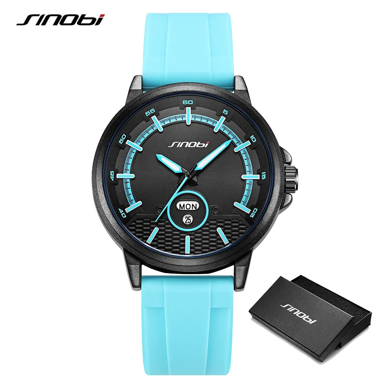 SINOBI New Design Men's Watches Fashion Man's Sports Quartz Watch Calendar Week Display Best Gifts Clock Top Brand Wristwatches