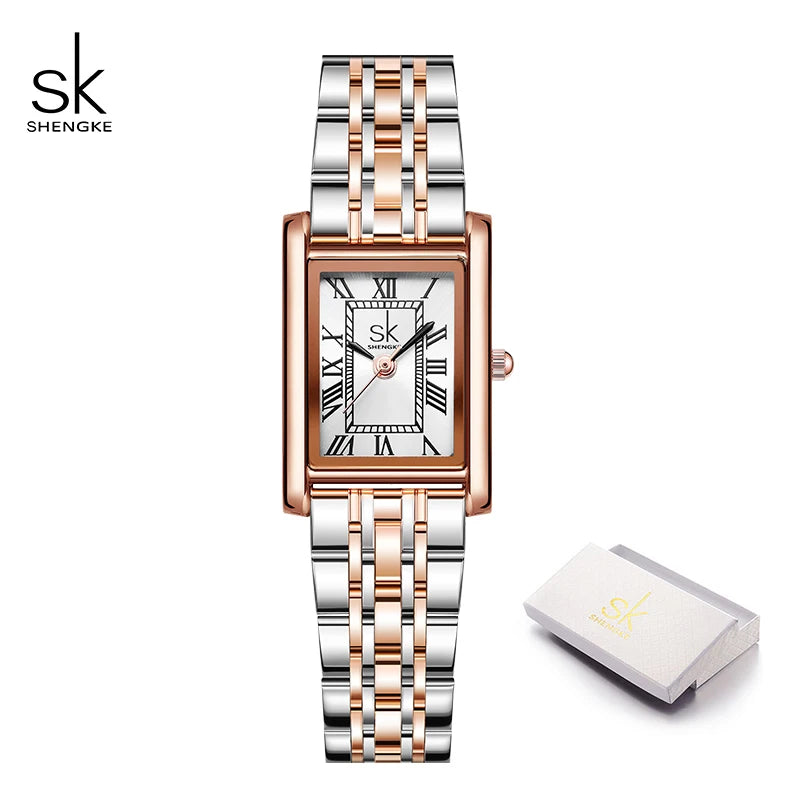 Shengke Ladies Watches Original Rectangle Leather Strap Women's Quartz  Wristwatches Best Gifts Clock Reloj Mujer Dropshipping