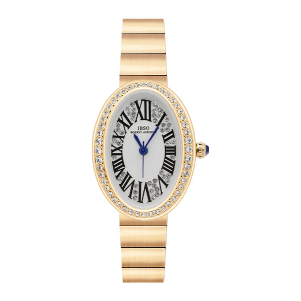 Ibso new oval dial zircon luxury women quartz watches simple stainless steel strap 3atm waterproof watch ladies free shipping