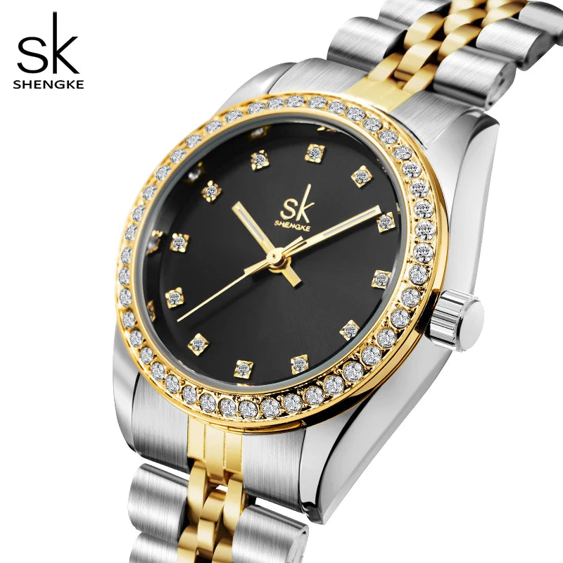 Shengke Women Watches Fashion Geneva Designer Ladies Watch Luxury Brand Diamond Quartz Gold Wrist Watch Gifts For Women Relogio
