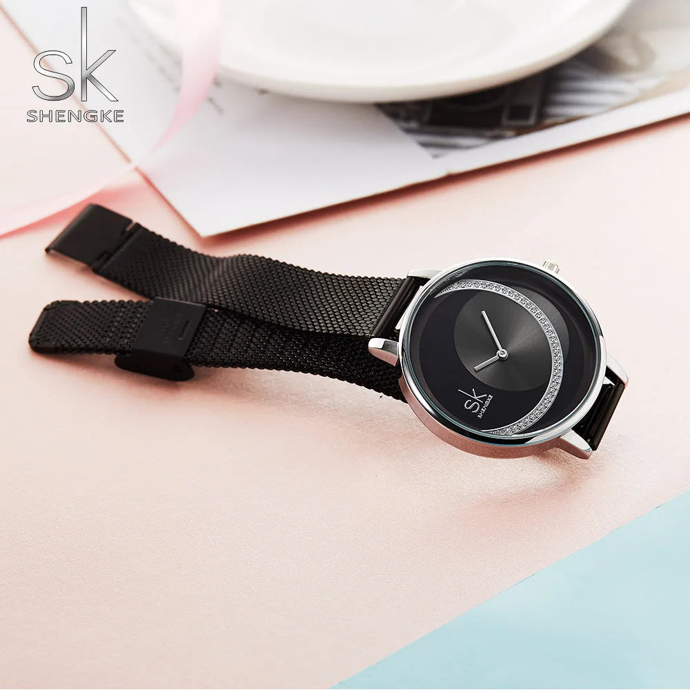 Shengke SK Fashion Top Luxury Brand Women Quartz Wristwatches Creative Design Thin Ladies Wrist Watch For Female Montre Femme