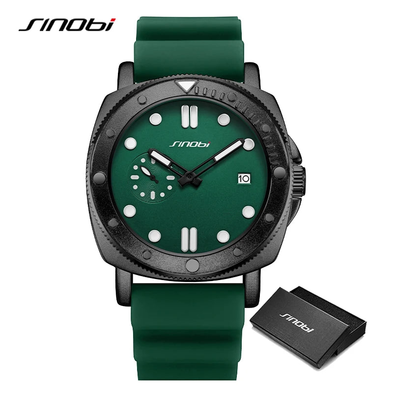 SINOBI Fashion Design Men's Watches Top Brand Rubber Strap Man's Quartz Wristwatches Creative Styles Male Best Gift Clock