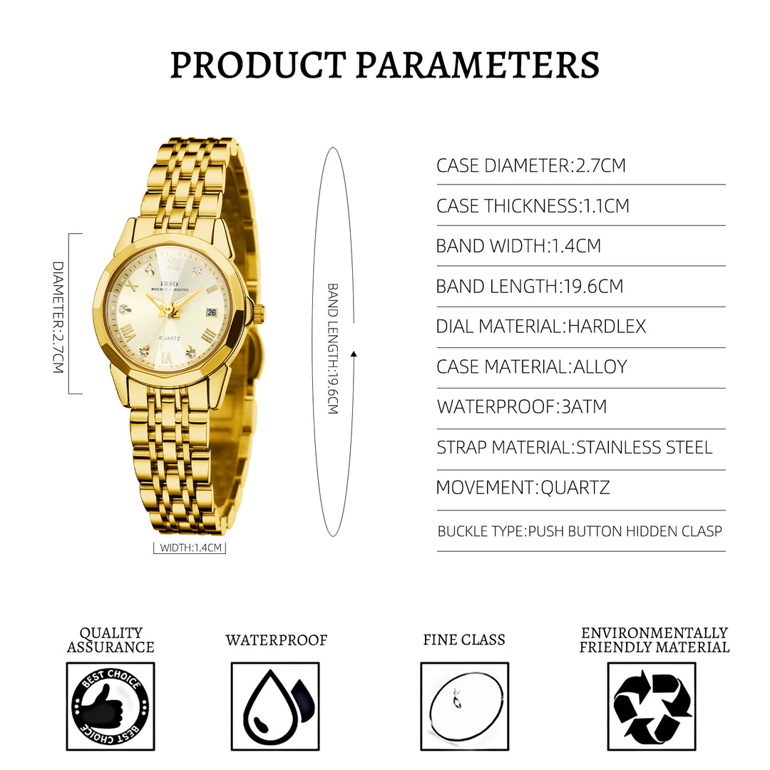 IBSO 2024 Luxury Women Watch Calendar Japanese Quartz Movement 3ATM Waterproof Stainless Steel Strap Fashion Ladies Watch S1119L