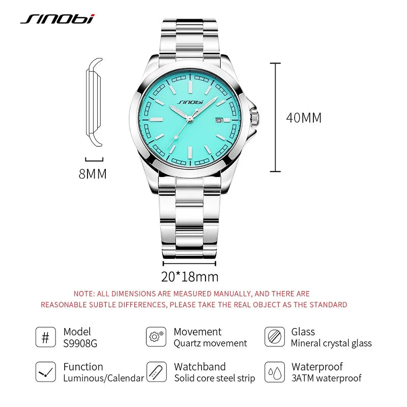 SINOBI High Quality Men's Quartz Watches Original Design Man's Casual Wristwatches Calendar Stainless Steel Male Clock Best Gift