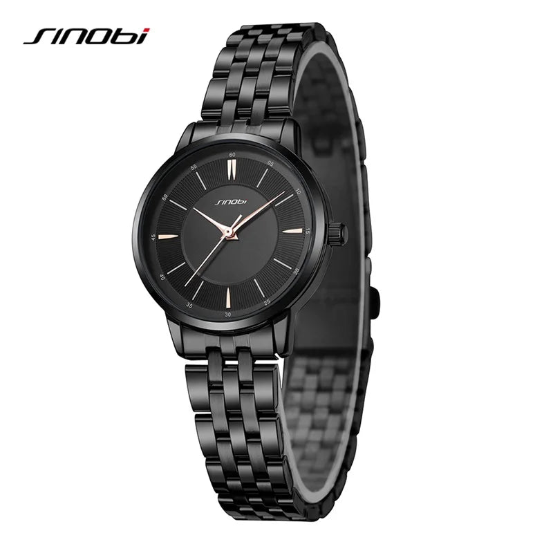 SINOBI Fashion Women's Watches Casual Stainless Steel Woman Quartz Wristwatches Elegant Dresses Best Clock for Female Waterproof