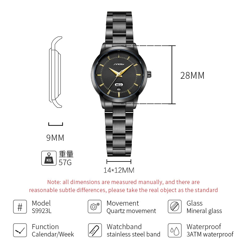 SINOBI Ladies Stainless Steel Watches Fashion Design Women's Quartz Wristwatches Elegant Female Business Clock