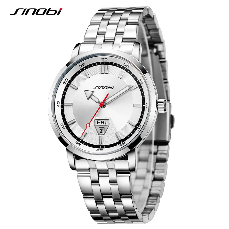 SINOBI Top Brand Men's Quartz Watches Fashion Design Man's Wristwatches Calendar Weekly Display Top Luxury Gifts Clock Stainless