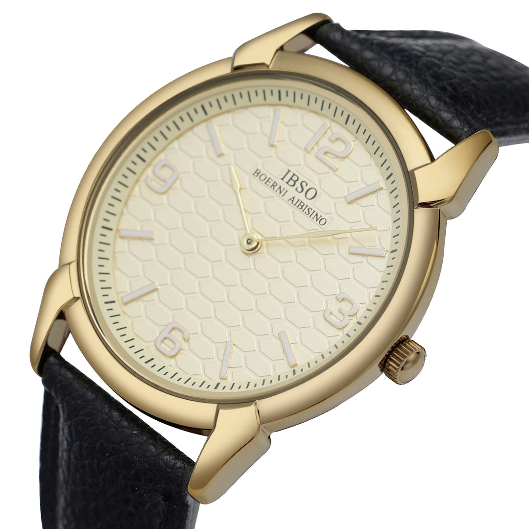 IBSO New Men Quartz Watches 2026 New Style Genuine Leather Strap 3ATM Waterproof 2Hands Stainless Steel Back Case