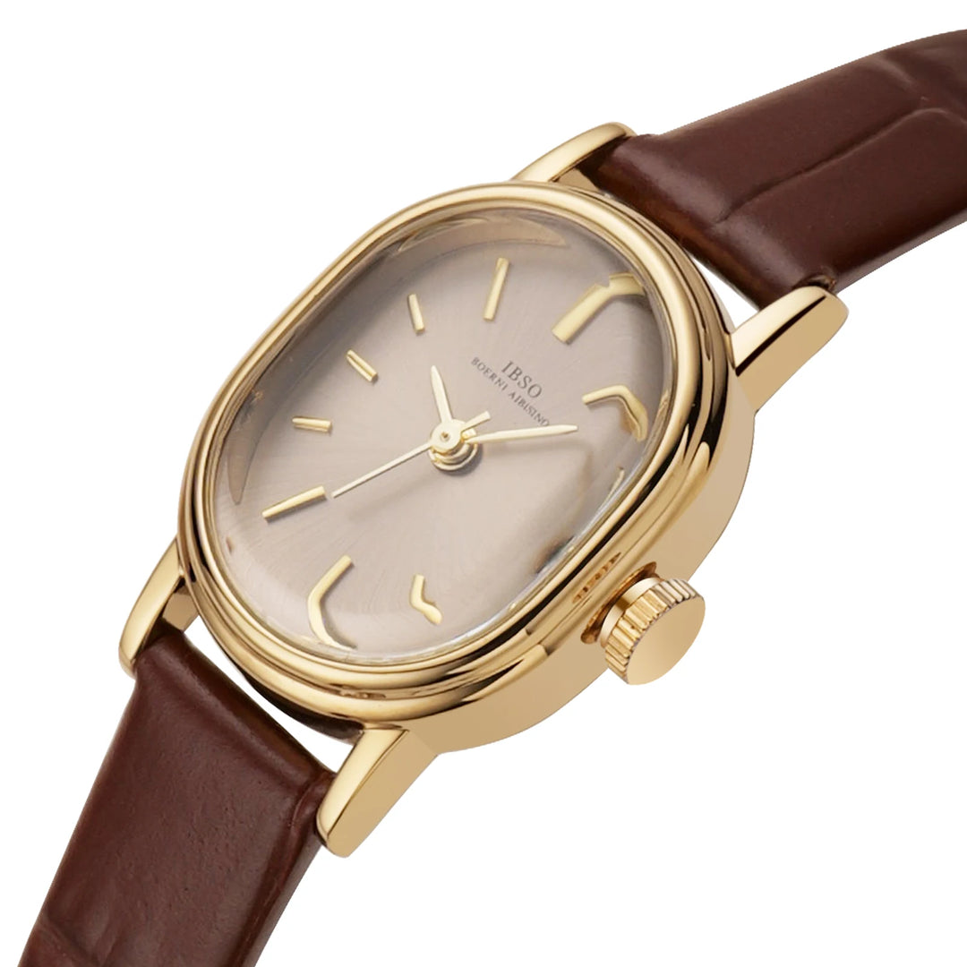 IBSO 2025 New Small Women Quartz Watches Ladies Wristwatches Genuine Leather Strap Stainless Steel Back Case Hook Buckle Watch