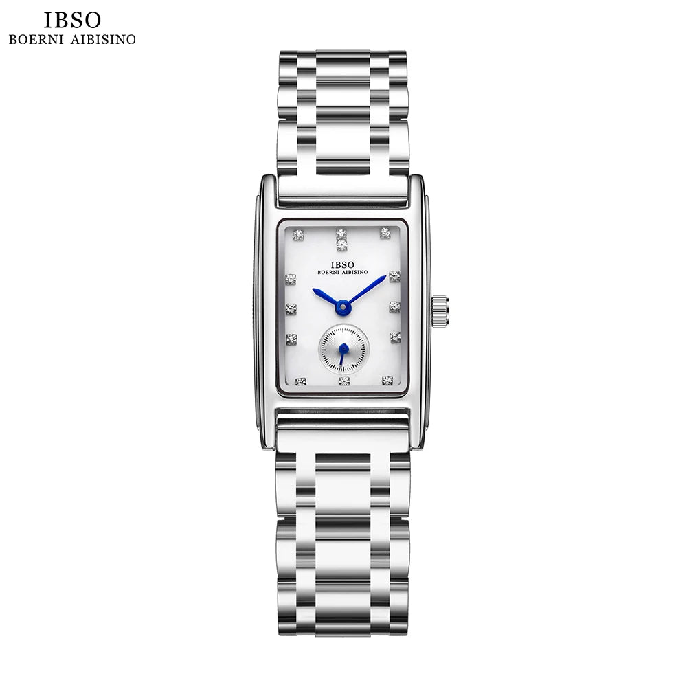 IBSO Women Rectangle Quartz Watches Luxury Women Stainless Steel Strap Wristwatch 3ATM Waterproof Japanese Quartz Movement #9688