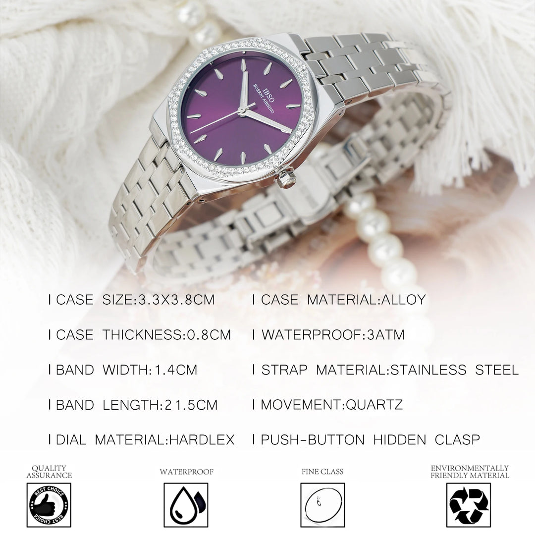 IBSO 2026 New Women Quartz Watch 3ATM Waterproof Stainless Steel Strap Japan Movement Luminous Hands And Dials S1109L