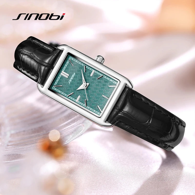SINOBI Fashion Ladies Leather Strap Watch Women's Watches Elegant Rectangle Womans Quartz Wristwatches Female Clock Montre Femme