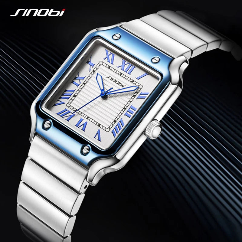 SINOBI Casual Design Men's Quartz Watches Fashion Stainless Steel Man's Wristwatches Business Square Male Relogio Masculino