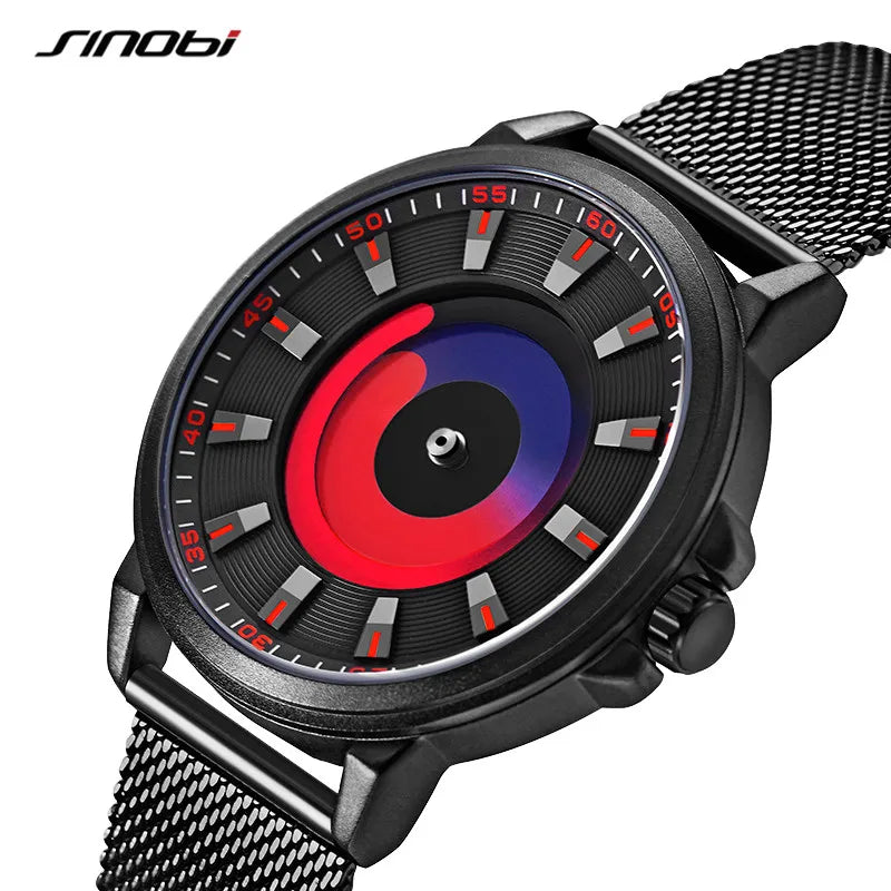 Sinobi Creative Design Mens Watches Fashion Mesh Strap Man's Quartz Wristwatches Colorful Vortex Sky Clock For Male Relogio