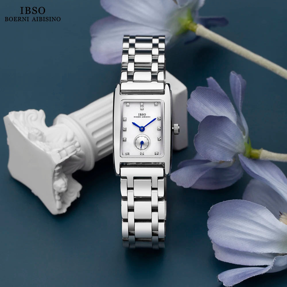 IBSO Women Rectangle Quartz Watches Luxury Women Stainless Steel Strap Wristwatch 3ATM Waterproof Japanese Quartz Movement #9688
