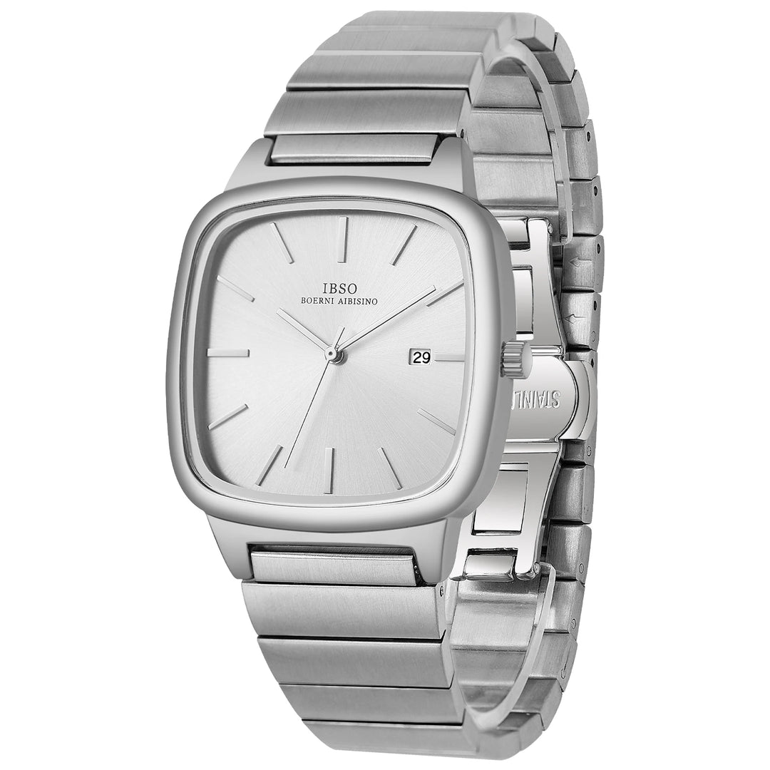 IBSO Square Men's Quartz Watch S1206G Stainless Steel Band Original Mechanism 3ATM Waterproof Business Style