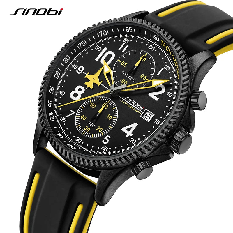 New SINOBI Creative Design Airplane Chronograph Men's Watches Original Geneva Calender Man Quartz Wristwatches Top Sports Clock