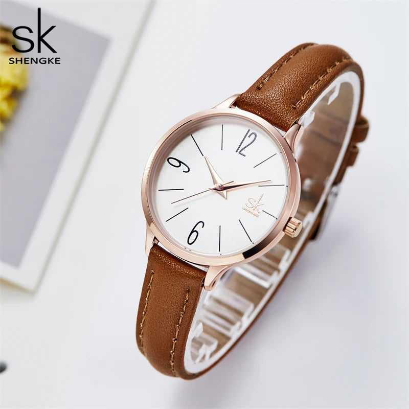 Shengke new watch women Casual Leather Female's Watches Girl Wristwatches Japanese Quartz Clock Relogio Feminino Reloj Mujer