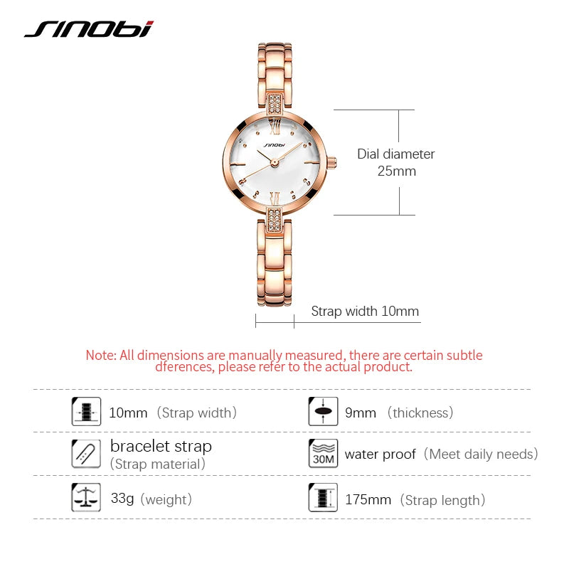 SINOBI Luxury Quartz Watch for Ladies Waterproof Luminous Stainless Steel Women Watches Elegant Dress WristWatch Top Gift Clock