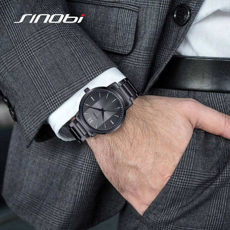 SINOBI Top Luxury Man Watch Business Waterproof Male Stainless Steel Quartz Wristwatches Men's Brand Clock Casual Reloj Hombre