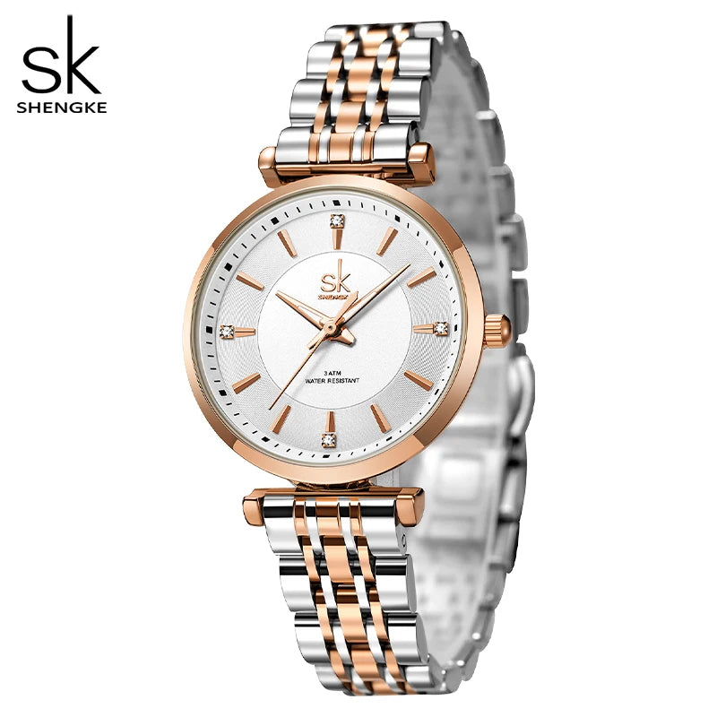 Shengke sk Watch Fashion Women Watches Black Leather Strap Woman's Quartz Wristwatches Ladies Colorful Clock Relogio Feminino