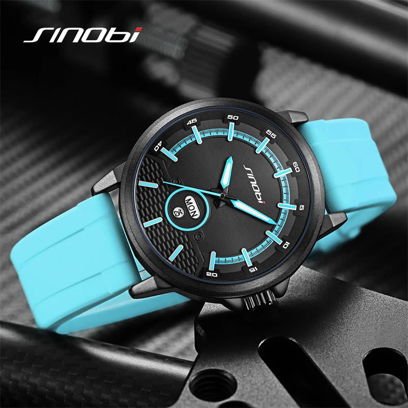 SINOBI New Design Men's Watches Fashion Man's Sports Quartz Watch Calendar Week Display Best Gifts Clock Top Brand Wristwatches