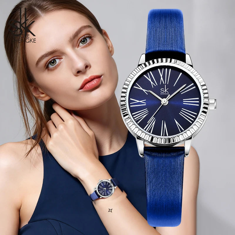 Shengke Top Brand Women's Quartz Watches Original Design Ladies Wristwatches Leather Strap Elegant Female Best Gifts Clock