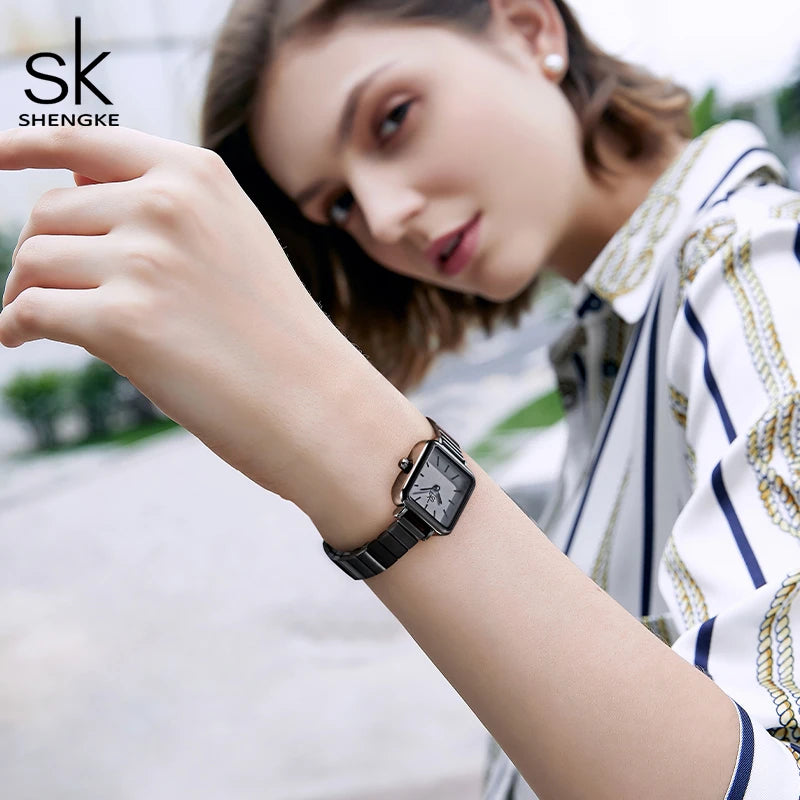 Shengke Fashion Style Women Watches Square Design Original Woman's Quartz Wristwatches Top Luxury Brand Female SK Gift Clock
