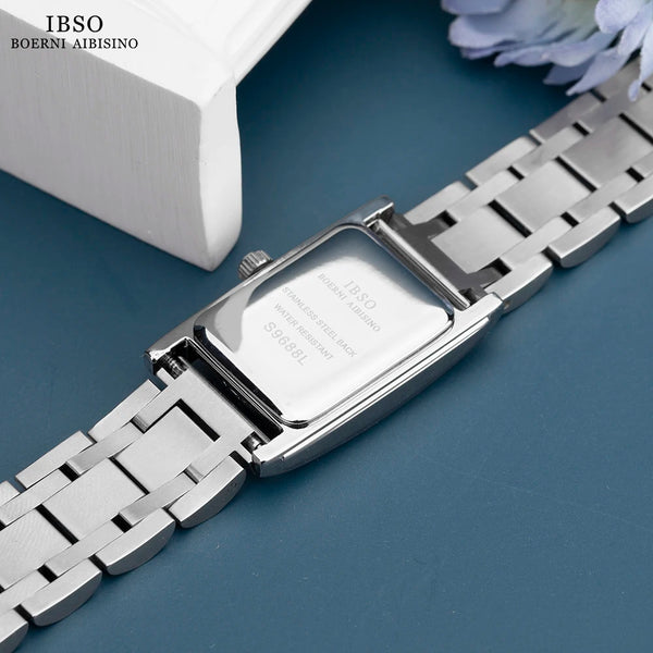 Ibso women rectangle quartz watches luxury women stainless steel strap wristwatch 3atm waterproof japanese quartz movement #9688