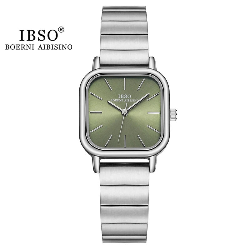 IBSO 2022 New Women Quartz Watches Waterproof Japanese Movement Stainless Steel Strap Square Dial Elegant Female Wristwatches