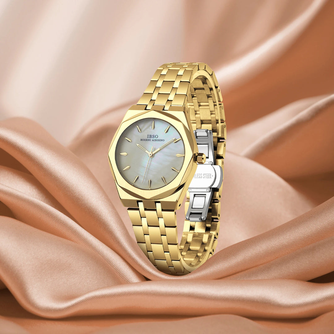 IBSO 2026 Women Quartz Watches 3ATM Japanese Made Movement Stainless Steel Strap Gold Lady Wristwatches Gift For Mother's Day