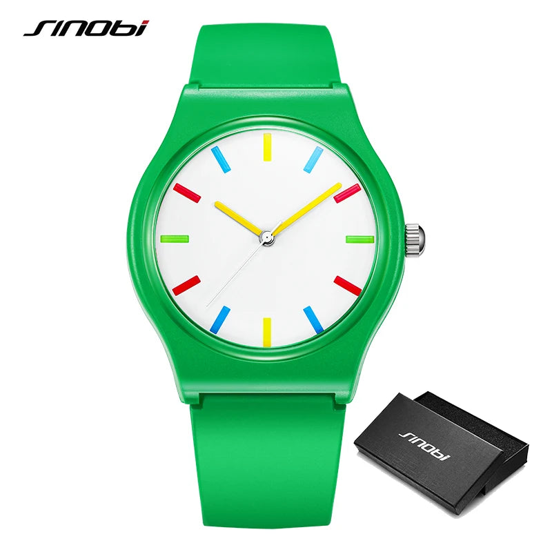 SINOBI Colorful Men's Watches Fashion Sports Quartz Wristwatches Rubber Strap Best Gifts Clock Top Luxury Relogio Masculino