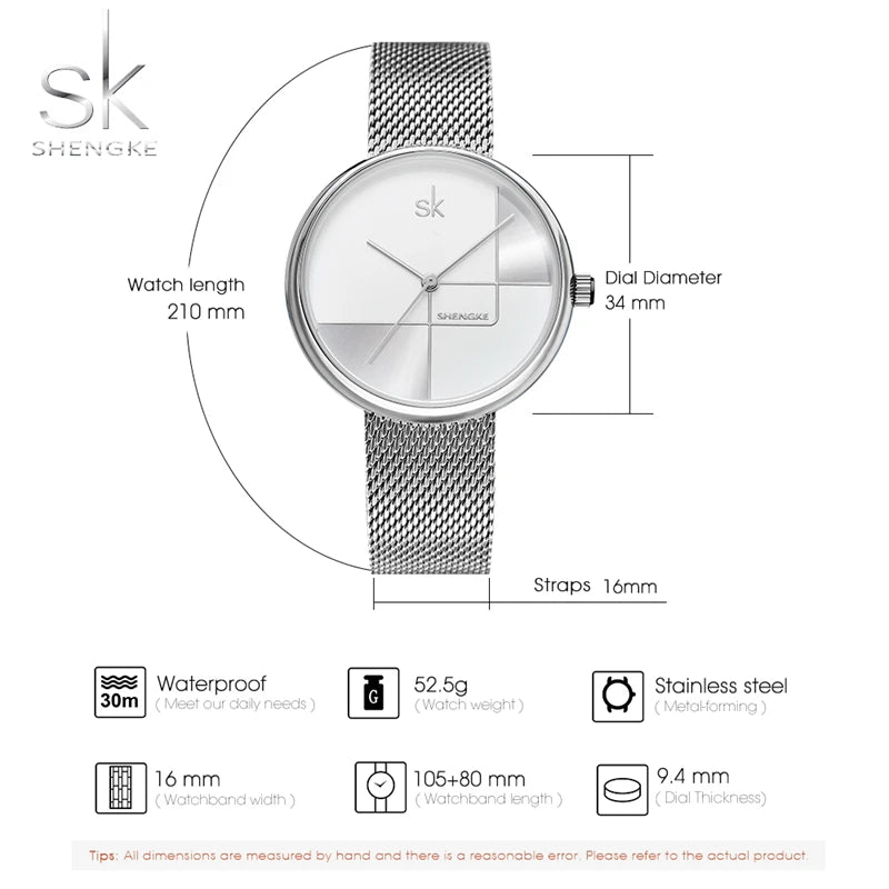 SHENGKE Fashion Golden Women Watches Top Luxury Woman's Quartz Wristwatches SK Mesh Brand Creative Ladies Clock Reloj Mujer Saat