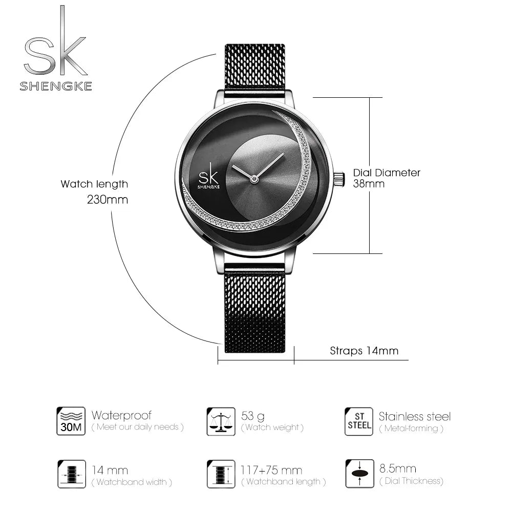 Shengke SK Fashion Top Luxury Brand Women Quartz Wristwatches Creative Design Thin Ladies Wrist Watch For Female Montre Femme