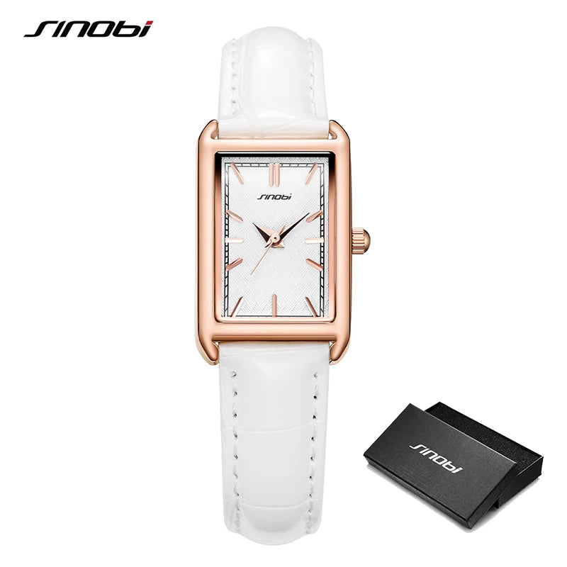 SINOBI Fashion Ladies Leather Strap Watch Women's Watches Elegant Rectangle Womans Quartz Wristwatches Female Clock Montre Femme